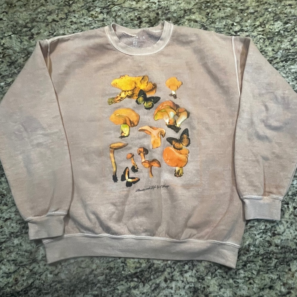 PacSun Mushroom Butterfly Fungi Graphic Sweatshirt Peach Terracotta Women Medium